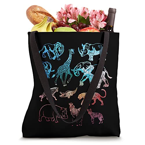 Safari Animal Lion Elephant Giraffe Zebra Rhino Hippo Jaguar Tote Bag