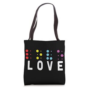 support care visually impaired dots love braille tote bag