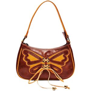 y2k butterfly purse fairycore dark grunge aesthetic shoulder bag vintage 90s fashion cute hobo handbags mini retro clutch purses (brown)