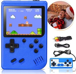 triyilove handheld game console, retro game console with 500 classic fc games 3 inch screen 1020mah rechargeable battery portable game console support tv connection & 2 players for kids adults (blue)