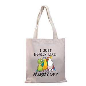 bdpwss parrots lover gift parrot tote bag bird watching gift i just really like birds parrot cockatoo ornithologist gift (really like birds tg)