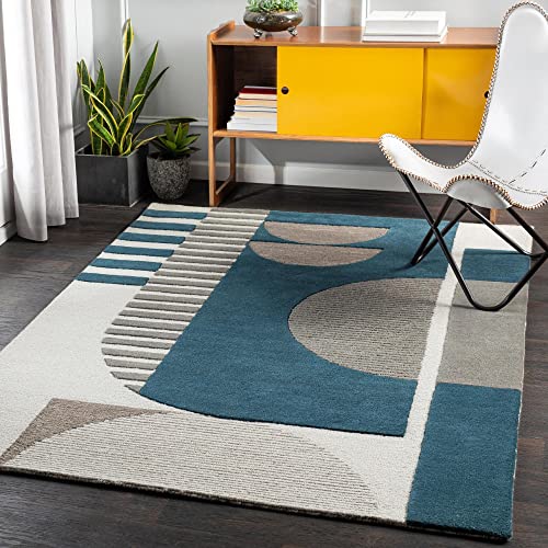 Mark&Day Area Rugs, 9x12 Vinkebrug Modern Teal Area Rug Blue Gray White Carpet for Living Room, Bedroom or Kitchen (8'10" x 12')