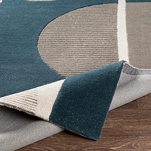 Mark&Day Area Rugs, 9x12 Vinkebrug Modern Teal Area Rug Blue Gray White Carpet for Living Room, Bedroom or Kitchen (8'10" x 12')