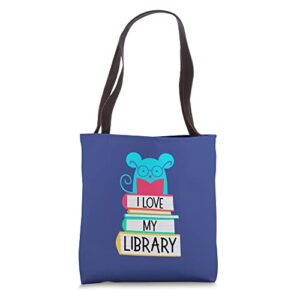 i love my library cute mouse readers book lovers tote bag