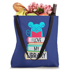 I Love My Library Cute Mouse Readers Book Lovers Tote Bag