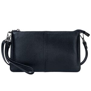 bveyzi genuine leather wristlet purses for women, envelope clutch wallet small crossbody bags for dressy evening (black)