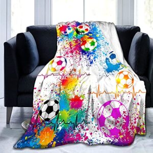 soccer blanket sports soccer ball throw blanket ultra soft flannel blanket gifts for kids adults 50″x40″