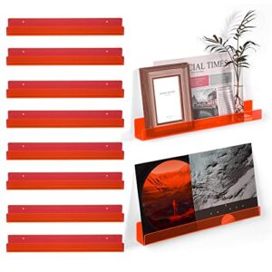 mitime 8 pack 15 inch acrylic invisible kids floating bookshelf for kids room,clear acrylic picture ledge vinyl record display shelf nail polish holder with. (8, clear red)