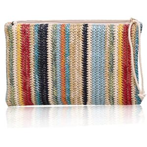 abuyall straw clutch bag summer beach purse stripe for women woven with zipper wristlet wallet colorful