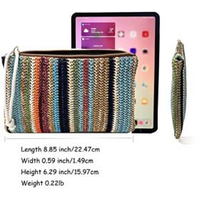 Abuyall Straw Clutch Bag Summer Beach Purse Stripe for Women Woven with Zipper Wristlet Wallet Colorful