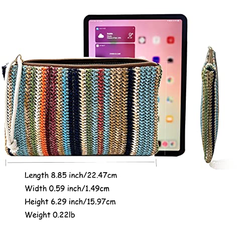 Abuyall Straw Clutch Bag Summer Beach Purse Stripe for Women Woven with Zipper Wristlet Wallet Colorful