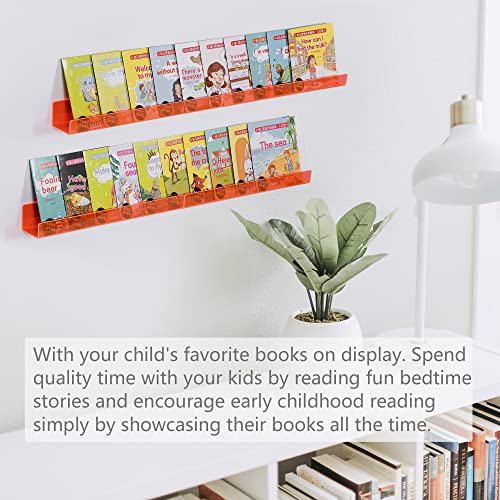 MITIME 4 Pack 15 Inch Acrylic Invisible Kids Floating Bookshelf for Kids Room,Clear Acrylic Picture Ledge Vinyl Record Display Shelf Nail Polish Holder with. (4, Clear Red)