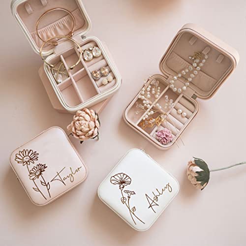 DayOfShe Bridesmaid Proposal Gifts Personalized Travel Jewelry Box Leather Small Jewelry Organizer Ring Case for Wedding Gifts Proposal Set Bachelorette Party Gifts for Bride