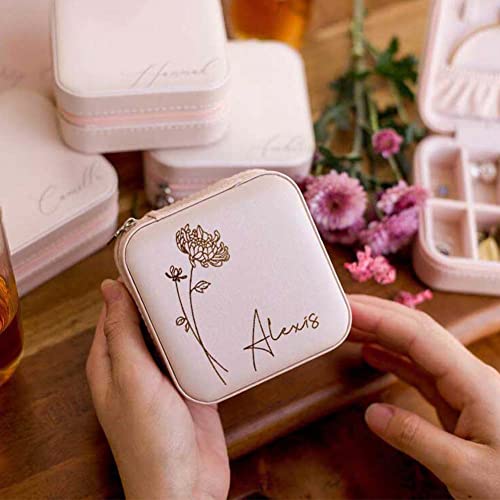 DayOfShe Bridesmaid Proposal Gifts Personalized Travel Jewelry Box Leather Small Jewelry Organizer Ring Case for Wedding Gifts Proposal Set Bachelorette Party Gifts for Bride