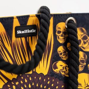 Skullistic Sunflower Skulls Black Shoulder Bag - Beach, Travel & Gym, Thick Canvas, L18.5 x H13.5 x W5