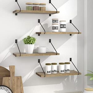 lamplig Floating Shelves Wall Mounted Set of 4, Rustic Wood Wall Storage Shelves with Black Metal Bracket Home Decor Storage Organizer for Bedroom, Living Room, Bathroom, Kitchen, Office