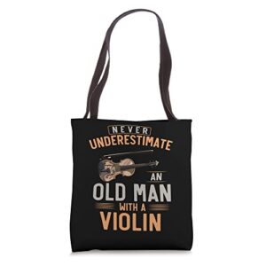 retired violinist old man violin player retirement violin tote bag