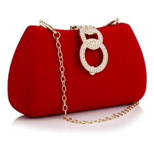 buric clutch purses for women fashion evening bag gold clutch small crossbody bag with detachable chain for party/wedding (red)