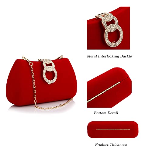 Buric Clutch Purses for Women Fashion Evening Bag Gold Clutch Small Crossbody Bag with Detachable Chain for Party/Wedding (Red)