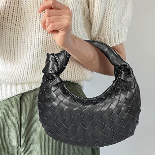 Woven Handbag, Knotted Clutch Bag For Women Soft Leather Hobo bag Fashion Mini Clutch Purse with Zipper Closure Shoulder Bags