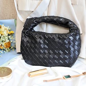 Woven Handbag, Knotted Clutch Bag For Women Soft Leather Hobo bag Fashion Mini Clutch Purse with Zipper Closure Shoulder Bags