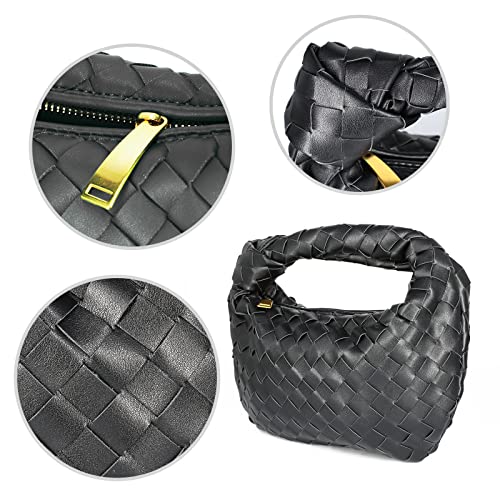 Woven Handbag, Knotted Clutch Bag For Women Soft Leather Hobo bag Fashion Mini Clutch Purse with Zipper Closure Shoulder Bags