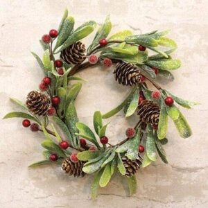 for Frosted Mistletoe Glittered Berries Pinecone Candle Ring - 4" Inner Opening Seasonal Ornaments