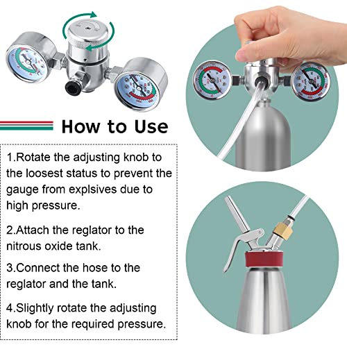 Whipped Cream Pressure Regulator Valve with Hose Line and Adapter for Whipped Cream Chargers 0.95 Liter 580g Tank