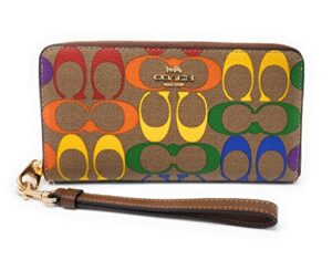 coach women’s long zip around wallet in signature canvas (rainbow – khaki)
