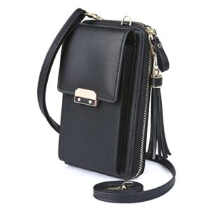 PU Leather Crossbody Bag for Women, Cell Phone Purse Wallet with Card Slots, Cell Phone Shoulder Bag with Shoulder Strap - Black