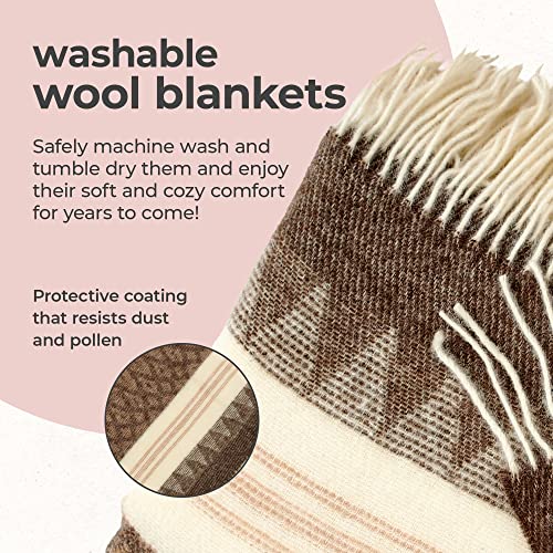 Cozy Blankets Wool Blanket | 100% Wool from New Zealand | Perfect as a Throw Blanket / Sofa Blanket | Virgin Wool Blanket with Fringes in Stripes Designs (140 x 200 cm)