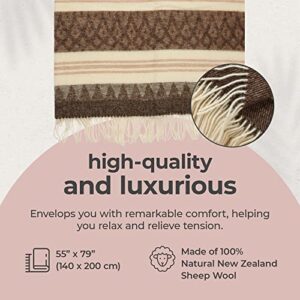 Cozy Blankets Wool Blanket | 100% Wool from New Zealand | Perfect as a Throw Blanket / Sofa Blanket | Virgin Wool Blanket with Fringes in Stripes Designs (140 x 200 cm)