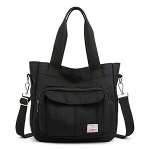 blostirno women’s casual tote shoulder crossbody bag large capacity nylon top handle daily handbag purse work bags black