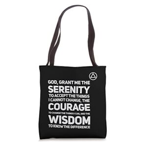 serenity prayer with aa logo alcoholics anonymous tote bag