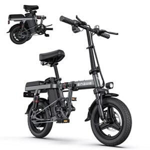 engwe t14 folding electric bikes for adults teens 350w 19.2mph 14″ fat tire mini ebike urban city commuter electric bicycles 48v10ah removable lithium battery with 4 shock absorptions comfort riding