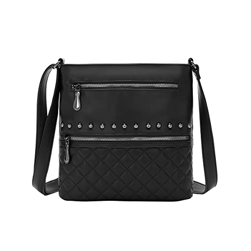 Women's Multi Pocket Crossbody Bags, Leather Shoulder Wallets, Zip Pockets, Pouches, Crossbody Wallets and Totes PU (BLACK-22T)