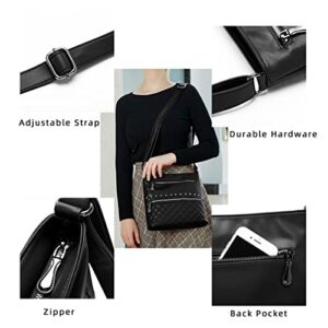 Women's Multi Pocket Crossbody Bags, Leather Shoulder Wallets, Zip Pockets, Pouches, Crossbody Wallets and Totes PU (BLACK-22T)