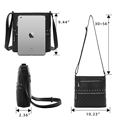 Women's Multi Pocket Crossbody Bags, Leather Shoulder Wallets, Zip Pockets, Pouches, Crossbody Wallets and Totes PU (BLACK-22T)