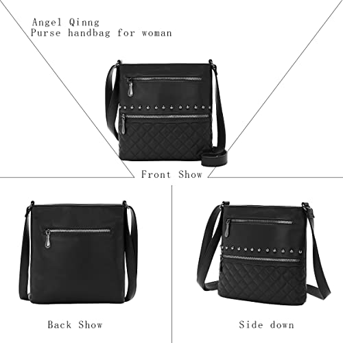 Women's Multi Pocket Crossbody Bags, Leather Shoulder Wallets, Zip Pockets, Pouches, Crossbody Wallets and Totes PU (BLACK-22T)