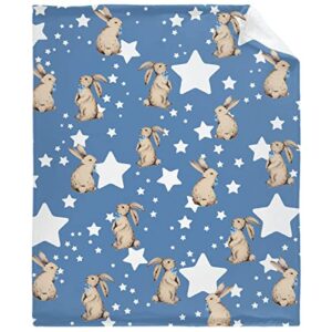 blue star rabbit bunny blanket flannel lightweight fleece soft cozy happy easter gifts throws fuzzy warm cozy bedding blankets for all season in home bed sofa xs 40″x30″