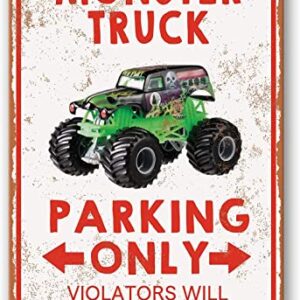 Monster Truck Room Decor For Boys Monster Jam Bedroom Sign Boy Birthday Decorations Party Supplies Vintage Metal Tin Signs Monster Truck Parking Only Violators Will Be Smashed Wall Decor Room Door Accessories For Kids Monster Truck Poster Gifts 8 X 12 In