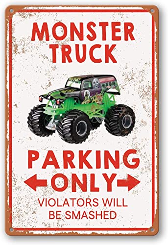 Monster Truck Room Decor For Boys Monster Jam Bedroom Sign Boy Birthday Decorations Party Supplies Vintage Metal Tin Signs Monster Truck Parking Only Violators Will Be Smashed Wall Decor Room Door Accessories For Kids Monster Truck Poster Gifts 8 X 12 In