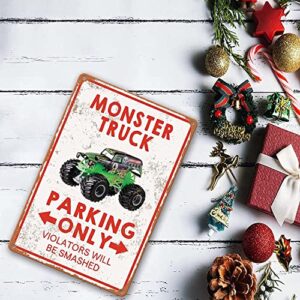 Monster Truck Room Decor For Boys Monster Jam Bedroom Sign Boy Birthday Decorations Party Supplies Vintage Metal Tin Signs Monster Truck Parking Only Violators Will Be Smashed Wall Decor Room Door Accessories For Kids Monster Truck Poster Gifts 8 X 12 In