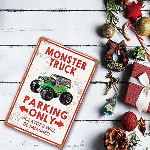 Monster Truck Room Decor For Boys Monster Jam Bedroom Sign Boy Birthday Decorations Party Supplies Vintage Metal Tin Signs Monster Truck Parking Only Violators Will Be Smashed Wall Decor Room Door Accessories For Kids Monster Truck Poster Gifts 8 X 12 In
