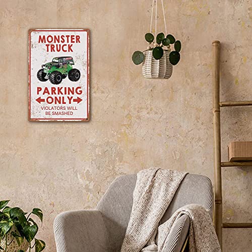 Monster Truck Room Decor For Boys Monster Jam Bedroom Sign Boy Birthday Decorations Party Supplies Vintage Metal Tin Signs Monster Truck Parking Only Violators Will Be Smashed Wall Decor Room Door Accessories For Kids Monster Truck Poster Gifts 8 X 12 In