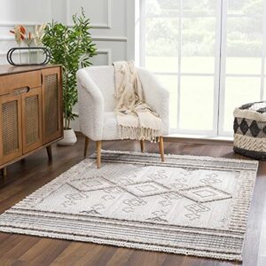 amaga moroccan farmhouse living room bedroom area rug – soft shaggy high low carpet – high pile – bohemian – brown, beige, cream – 5’3″ x 7′