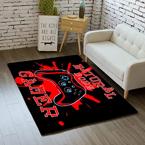 Gamer Area Rugs for Gamer Bedroom Living Room Black Gamepad Red Gaming Carpet Bedroom Sofa Mat Door Mat for Adults Game Player Cool Bath Mats Exercise Yoga Mats, 35"x23"