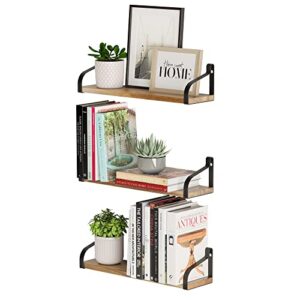 you have space prato floating shelves for living room decor, 17″x4.5″ bookshelf home office decor, kitchen organization & bathroom organizer wall shelves, set of 3, burnt
