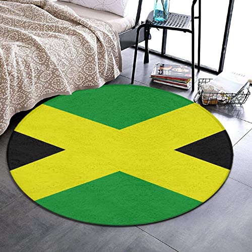 Fashion Round Area Rug Soft Flannel Throw Rugs Non-Slip Floor Carpet Home Decor for Living Room Bedroom Office, Green Yellow Jamaican Flag, 36 Inch Diameter