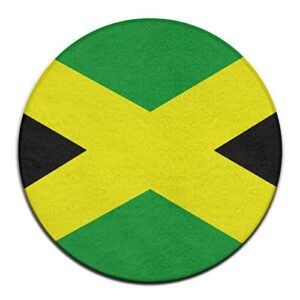 Fashion Round Area Rug Soft Flannel Throw Rugs Non-Slip Floor Carpet Home Decor for Living Room Bedroom Office, Green Yellow Jamaican Flag, 36 Inch Diameter